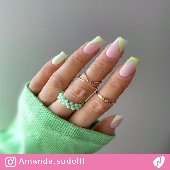 Bright Green Swirl and French Nails